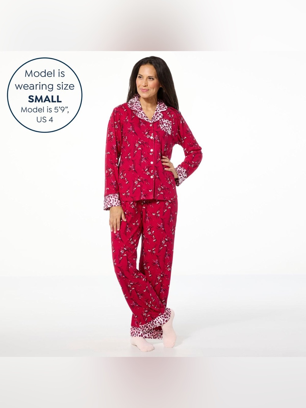 C Wonder 2pc Printed Notch Collar Pajama Set Floral Ribbed PJ Set S XS
